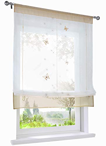 Raffrollo mit Schmetterling Bestickt Gardine Tunnelzug Transparent Voile Vorhang (BxH 60x120cm, Sand) von BAILEY JO