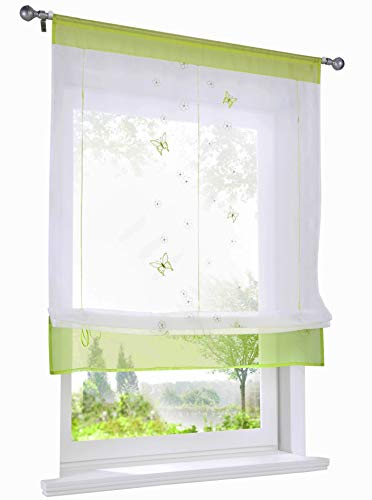 Raffrollo mit Schmetterling Bestickt Gardine Tunnelzug Transparent Voile Vorhang (BxH 80x140cm, Grün) von BAILEY JO