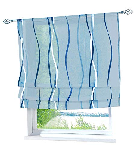 Raffrollo mit farbigen Wellen Druck Rollos Schlaufen Voile Vorhang (BxH 100x140cm, Blau mit Tunnelzug) von BAILEY JO