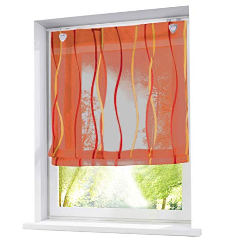 Raffrollo mit farbigen Wellen Druck Rollos Schlaufen Voile Vorhang (BxH 100x140cm, Orange mit U-Haken) von BAILEY JO