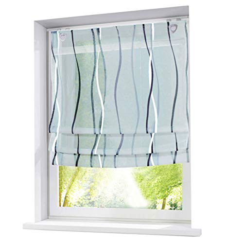 Raffrollo mit farbigen Wellen Druck Rollos Schlaufen Voile Vorhang (BxH 80x140cm, Grau mit U-Haken) von BAILEY JO