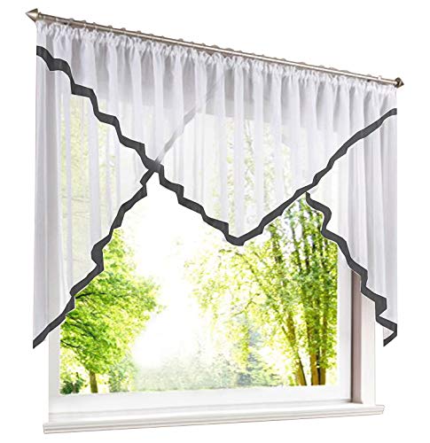 Scheibengardine Voile mit Satinband Scheiben Gardinen Modern Raffrollo mit Kräuselband (HxB 120x450cm, schwarz) von BAILEY JO