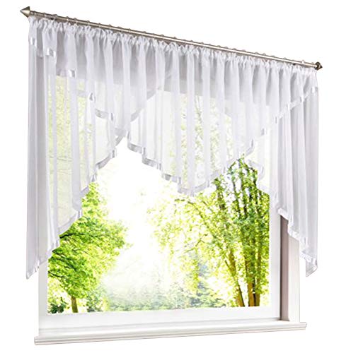 BAILEY JO Scheibengardine Voile mit Satinband Scheiben Gardinen Modern Raffrollo mit Kräuselband (HxB 145x450cm, weiß) von BAILEY JO