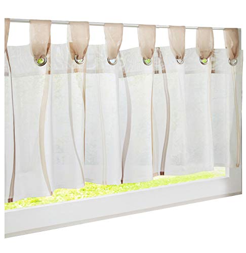 Scheibengardine mit Wellen Druck Design Voile Transparent Gardine Kleine Kaffee Vorhang (Sand, HxB 30x90cm) von BAILEY JO