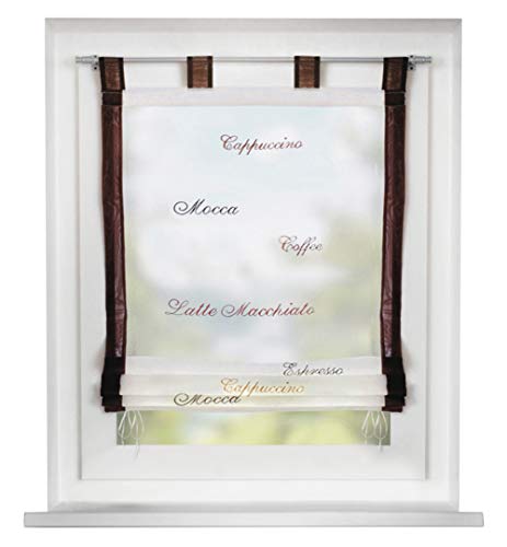Voile Raffrollo mit Schlaufen Rollos mit Stickerei Gardinen Transparent Vorhang (BxH 80x140cm, Kaffeebraun) von BAILEY JO