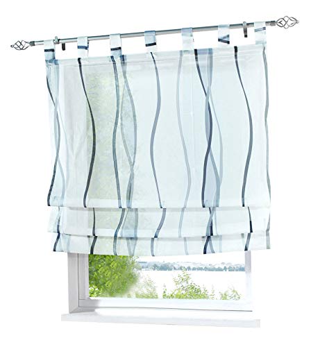 Voile Raffrollo mit Wellen Druck Design Rollos Schlaufen Transparent Vorhang (BxH 100x140cm, grau) von BAILEY JO