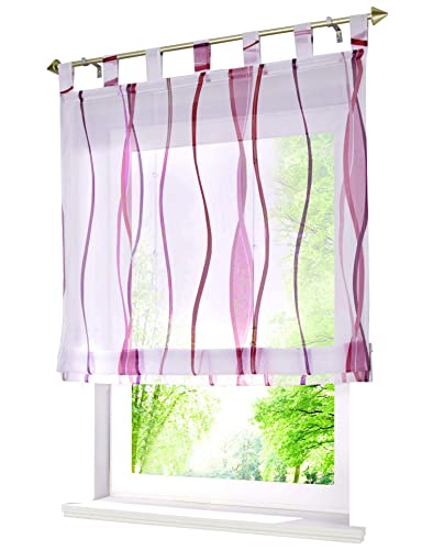 BAILEY JO Voile Raffrollo mit Wellen Druck Design Rollos Schlaufen Transparent Vorhang (BxH 100x140cm, violett) von BAILEY JO
