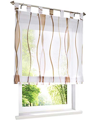 Voile Raffrollo mit Wellen Druck Design Rollos Schlaufen Transparent Vorhang (BxH 60x140cm, Sand) von BAILEY JO