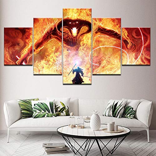 BAIOKAISHUII HD gedruckte Poster Wandkunst Schlafzimmer Home Decor Bilder 5 Panel Der Herr der Ringe Balrog und Gandalf Leinwand Malerei Kunstwerk-Rahmenlos von BAIOKAISHUII