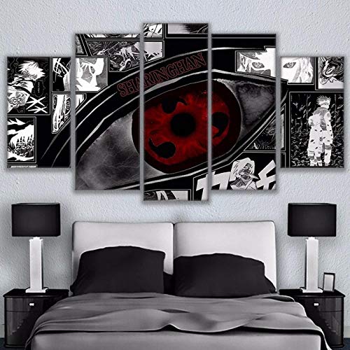 BAIOKAISHUII Modulare Wandkunst Bilder Leinwand HD gedruckt Anime Gemälde 5 Stück Naruto Sharingan Poster Modern Home Decor Room-Rahmenlos von BAIOKAISHUII