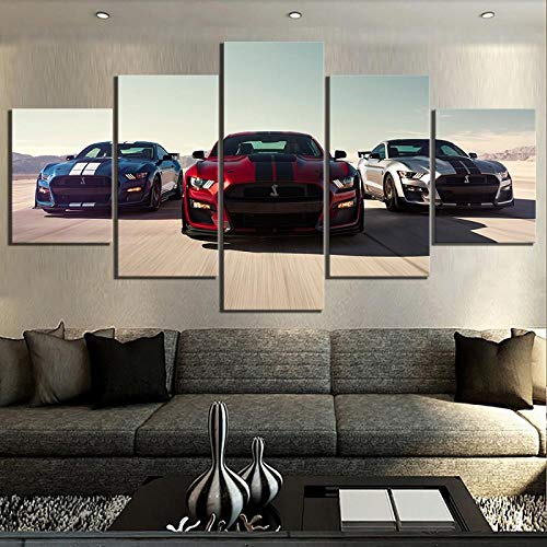 BAIOKAISHUII Wohnkultur Leinwand Malerei hängen Bilder Luxusautos 5 Panel Ford Mustang Shelby Gt500 druckt modulare Wandkunst Poster Schlafzimmer-Rahmenlos von BAIOKAISHUII