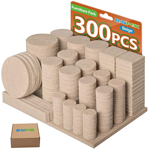 Filzgleiter Selbstklebend Set 300 Stück - Premium Möbelgleiter Filz Pads 5 mm Starke - Filz Selbstklebend für Stühle Bodengleiter Bodenschoner - Effektiver Schutz Ihrer Möbel & Holzfußböden(Beige) von BAIPOK