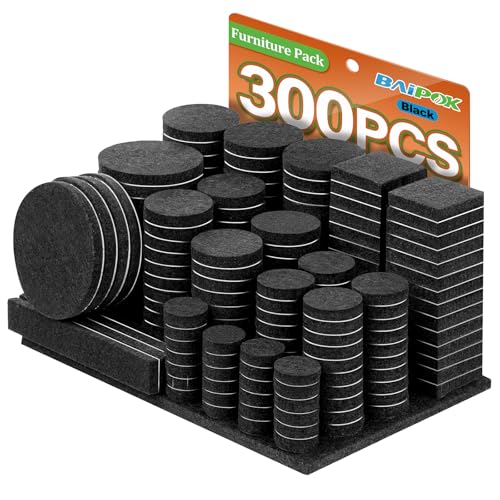 Filzgleiter Selbstklebend Set 300 Stück - Schwarz - Premium Möbelgleiter Filz Pads - Filz für Stühle Bodengleiter- Effektiver Schutz Ihrer Möbel & Holzfußböden(Eckig und Rund) von BAIPOK