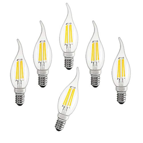 BAISHICHENG 6 Packungen E14 Flame LED Lampen,Kerzenlampen 4W 400LM,40W Halogenlampen Äquivalent,6500K Kühlweiß Nicht Dimmbar Kleine Edison Schraube Klare Glühbirnen,AC220-240V von BAISHICHENG