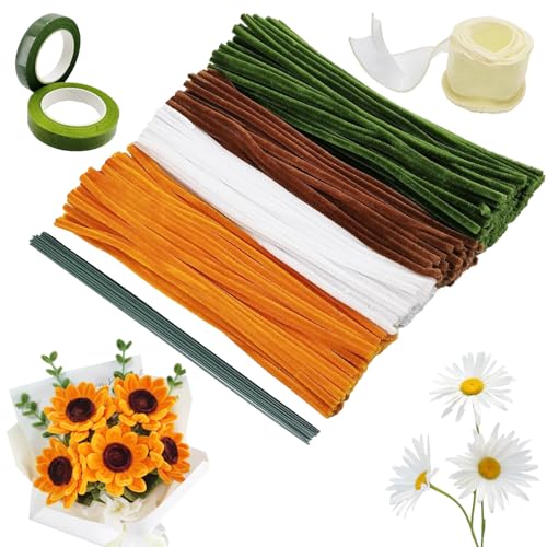 Pfeifenreiniger Blumenset zum Basteln, 300pcs Pfeifenputzer zum Basteln Set 4 Farben, Blumenstrauß Pfeifenreiniger Set, Flexibel Verdickt Chenilledraht, mit Klebeband Blumendraht Band Bänder (C) Pfeifenreiniger Blumenset zum Basteln, 300pcs Pfeifenputzer zum Basteln Set 4 Farben, Blumenstrauß Pfeifenreiniger Set, Flexibel Verdickt Chenilledraht, mit Klebeband Blumendraht Band Bänder (C) von BAISHUWU