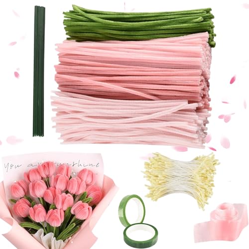 Pfeifenreiniger Blumenset zum Basteln, 300pcs Pfeifenputzer zum Basteln Set 4 Farben, Blumenstrauß Pfeifenreiniger Set, Flexibel Verdickt Chenilledraht mit Klebeband Blumendraht Band Bänder Staubgefäß Pfeifenreiniger Blumenset zum Basteln, 300pcs Pfeifenputzer zum Basteln Set 4 Farben, Blumenstrauß Pfeifenreiniger Set, Flexibel Verdickt Chenilledraht mit Klebeband Blumendraht Band Bänder Staubgefäß von BAISHUWU