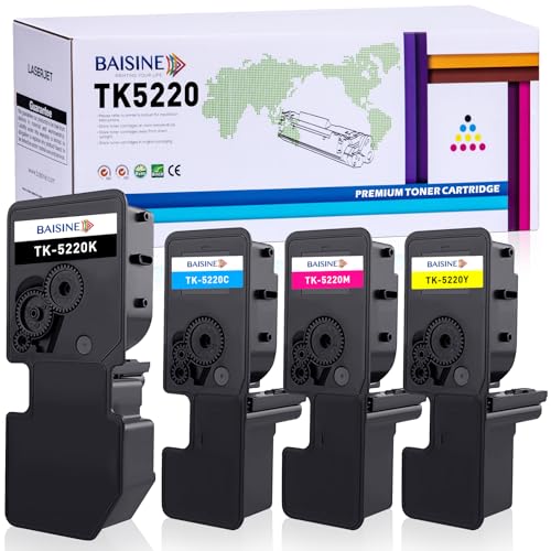 BAISINE 4-Pack Ecosys M5521cdw Toner Kompatibel Kyocera TK-5220 TK5220 Toner-Kartusche TK-5220K TK-5220C TK-5220Y TK-5220M für ECOSYS P5021cdn P5021cdw M5521cdn M5521cdw, Schwarz Cyan Gelb Magenta von BAISINE