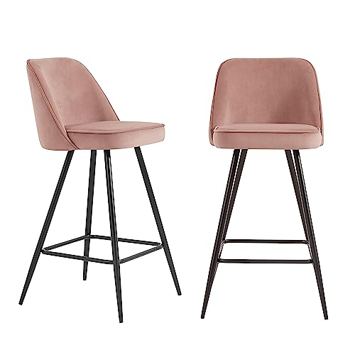 BAÏTA Eugene 2er Set Hocker aus Samt Altrosa mit schwarzem Fuß von BAÏTA