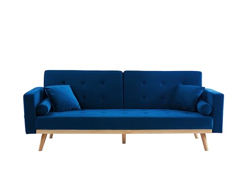 BAÏTA 3-Sitzer-Sofa aus Samt, Stoff, blau, Dimensions canapé : 216 x 82 x 84 cm von BAÏTA