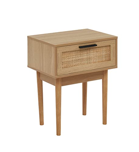 BAÏTA - Nachttisch Amana Eichenoptik und Rattangeflecht, 40 cm von BAÏTA