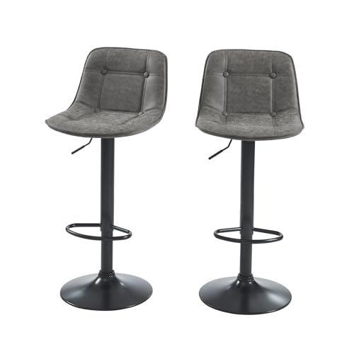 BAÏTA Barhocker Tom aus PU, Grau, mit Metallgestell, Schwarz, 2 Stück von BAÏTA