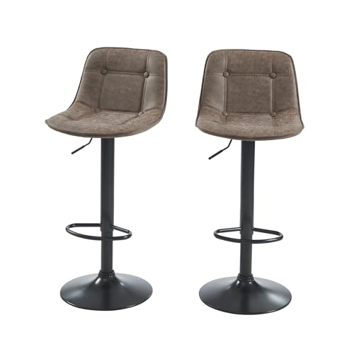 BAÏTA Barhocker Tom aus PU Braun mit Metallgestell Schwarz 2er Set von BAÏTA