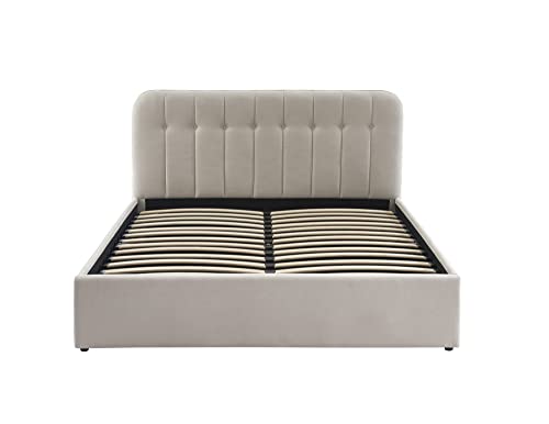 BAÏTA Bett mit Bettkasten, Velours, Beige, Sand, 160 x 200 cm, inkl. Lattenrost von BAÏTA