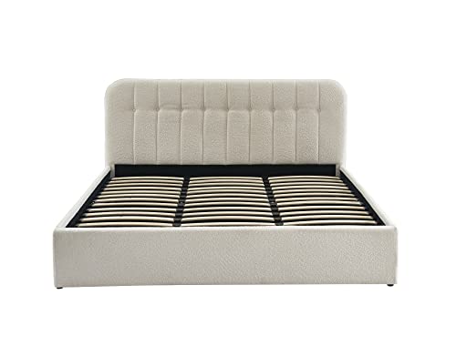 BAÏTA Bettkasten mit Bettkasten, Stoff, Ecru, 180 x 200 cm, inkl. Lattenrost von BAÏTA