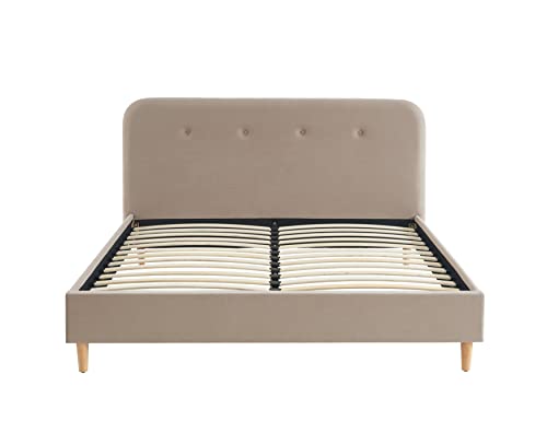 BAÏTA Doppelbett Knut Velours Beige Sand 160 x 200 cm Lattenrost inkl von BAÏTA