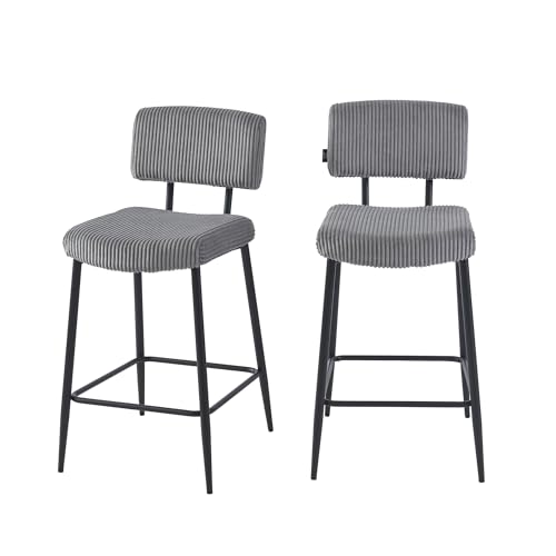 BAÏTA EKO 2er Set Sitzhocker Cord Grau mit Metallbeinen, Schwarz von BAÏTA