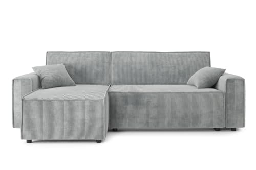 BAÏTA Ecksofa, ausziehbar, Mira 4-Sitzer, mit Wendeecke und Aufbewahrungsbox, aus Cordstoff, Hellgrau von BAÏTA