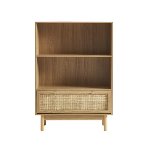 BAÏTA Helena Bücherregal, Eichenoptik, Rattangeflecht, 80 cm, Eiche Hell von BAÏTA