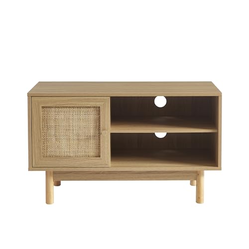 BAÏTA Helena TV-Schrank in Eichenoptik und Rattangeflecht, 90 cm, Eiche Hell von BAÏTA