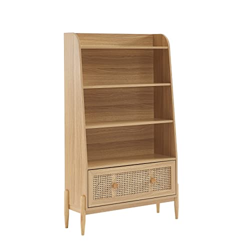 BAÏTA Kinderregal Pablo Eichenoptik und Rattangeflecht, H140cm, Buchenholz von BAÏTA