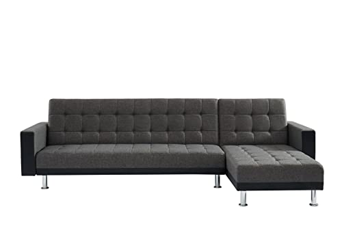 BAÏTA Luxury XL Ecksofa für 6 Sitzer, Stoff und PU, Grau/Schwarz, 295 x 173 x 87.5 cm von BAÏTA