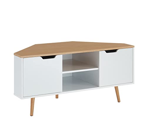 BAÏTA Lyna TV-Schrank Eckschrank – Dekor Weiß und Eiche – Industrie-Stil – L 115 x T 55 x H 53,5 cm von BAÏTA
