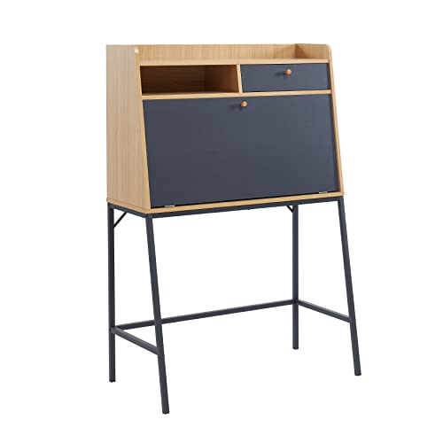 BAÏTA - Sekretär-Schreibtisch, 90 cm, Grau und Eichenoptik von BAÏTA