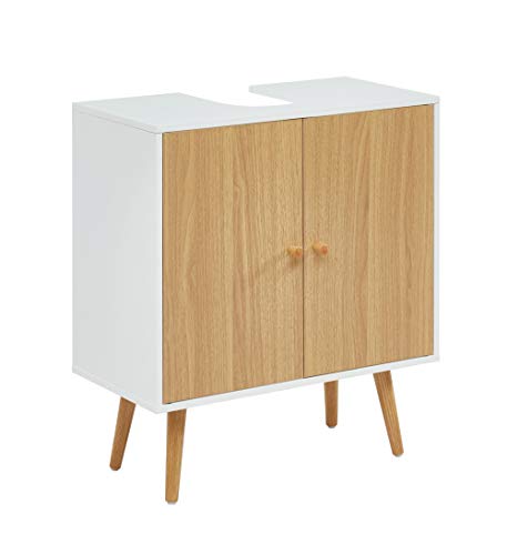 BAÏTA MAX06 Waschbeckenunterschrank für Badezimmer, Holzwerkstoff, Holz und Weiß, L60cm von BAÏTA