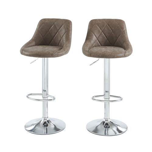 Barhocker 2er Set Matt PU Braun mit silbernem Metallgestell von BAÏTA