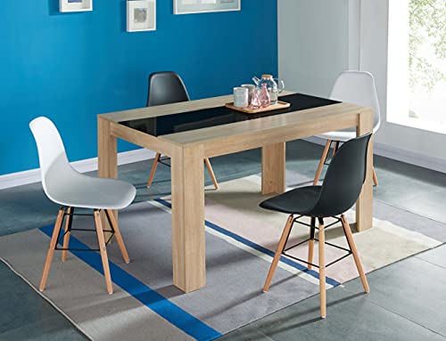 DAMIA Esstisch f�r 4 bis 6 Personen in zeitgen�ssischem Eichenstil und mattschwarzem Dekor - L 140 x B 90 cm, Schwarz von BAÏTA