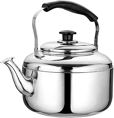 BAITUB Camping Kaffeekanne Edelstahlpfeife Wasserkocher Ergonomischer Griff Große Kapazität Wasserkocher 3L/4L/5L/6L/7L/10L für Induktionsherd(Color:Silver;Size:4L) von BAITUB