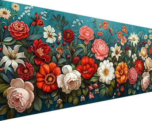 Malen Nach Zahlen Blume Malen Nach Zahlen Erwachsene Blatt Paint by Numbers mit 3 Pinseln und Acrylfarben Handgemalt Ölgemälde Farbige Leinwand Set, Geschenke für Frauen, Zimmer Deko 30x60cm j3-27E von BAIYAACO