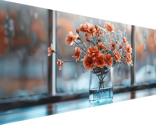 Malen Nach Zahlen Blume Malen Nach Zahlen Erwachsene Fensterbank Paint by Numbers Kits mit 3 - Pinseln und Acrylfarben Handgemalt Ölgemälde Farbige Leinwand Set, Geschenke für Frauen 50x100cm k3-5S von BAIYAACO