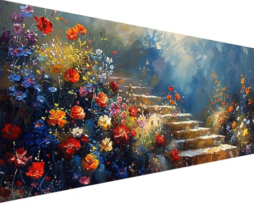 Malen Nach Zahlen Blume Malen Nach Zahlen Erwachsene Leiter Paint by Numbers Kits mit 3 - Pinseln und Acrylfarben Handgemalt Ölgemälde Farbige Leinwand Set, Geschenke für Frauen 100x200cm x3-139 von BAIYAACO