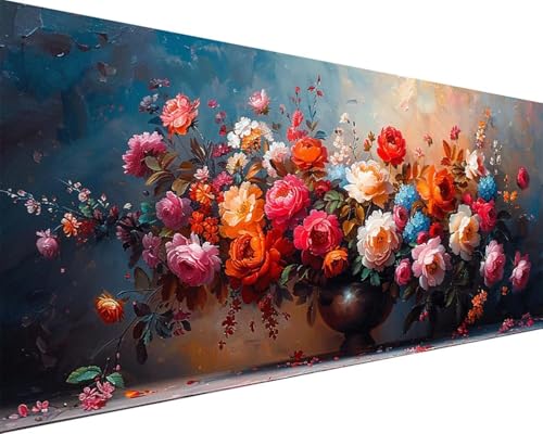Malen Nach Zahlen Blume Malen Nach Zahlen Erwachsene Rose Paint by Numbers mit 3 Pinseln und Acrylfarben Handgemalt Ölgemälde Farbige Leinwand Set, Geschenke für Frauen, Zimmer Deko 100x200cm r3-10B von BAIYAACO