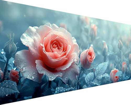 Malen Nach Zahlen Blume Malen Nach Zahlen Erwachsene Rose Paint by Numbers mit 3 Pinseln und Acrylfarben Handgemalt Ölgemälde Farbige Leinwand Set, Geschenke für Frauen, Zimmer Deko 30x60cm p3-13C von BAIYAACO