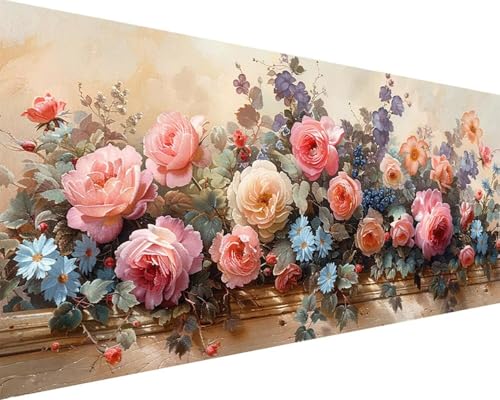 Malen Nach Zahlen Blume Malen Nach Zahlen Erwachsene Rose Paint by Numbers mit 3 Pinseln und Acrylfarben Handgemalt Ölgemälde Farbige Leinwand Set, Geschenke für Frauen, Zimmer Deko 50x100cm h3-110 von BAIYAACO