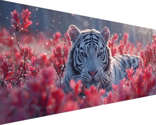 Malen Nach Zahlen Blume Malen Nach Zahlen Erwachsene Tiger Paint by Numbers mit 3 Pinseln und Acrylfarben Handgemalt Ölgemälde Farbige Leinwand Set, Geschenke für Frauen, Zimmer Deko 30x60cm o3-36 von BAIYAACO