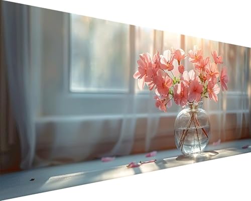 Malen Nach Zahlen Erwachsene Blume Malen Nach Zahlen Fensterbank Paint by Numbers Farbige Leinwand mit Pinselset Acrylfarben Kreativ Set für Kinder, Home Wand Deko Wohnzimmer Geschenke 50x100cm t4-170 von BAIYAACO