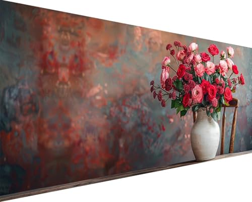 Malen Nach Zahlen Erwachsene Blume Malen Nach Zahlen Vase Paint by Numbers Farbige Leinwand mit Pinselset Acrylfarben Kreativ Set für Erwachsene, Home Wand Deko Wohnzimmer Geschenke 50x100cm v4-10U von BAIYAACO